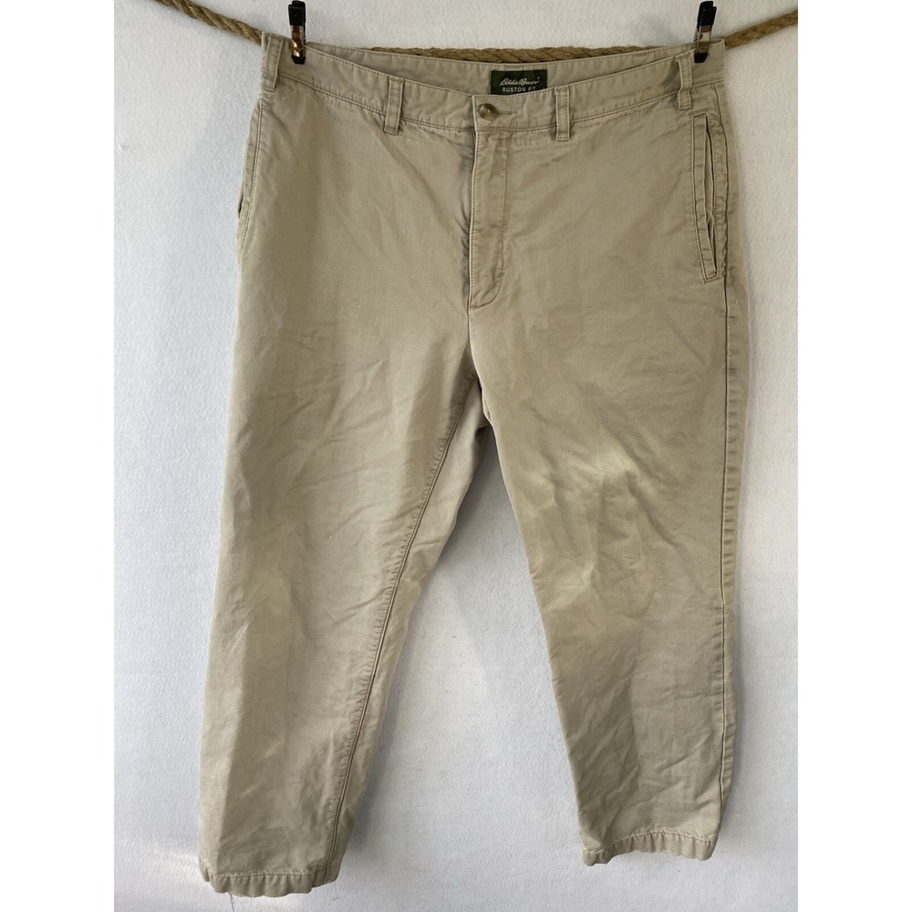 Eddie Bauer Fleece Lined‎ Canvas Pants Men Size 36 x 32 Khaki Warm Winter Pants